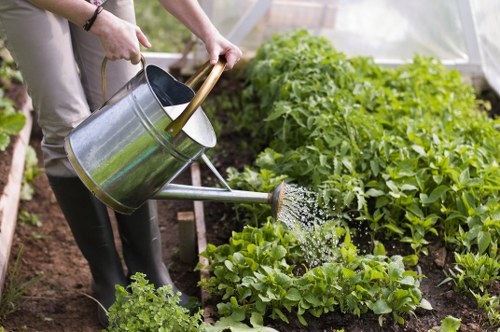 Gardener reviewing insurance documents and certificates on-site